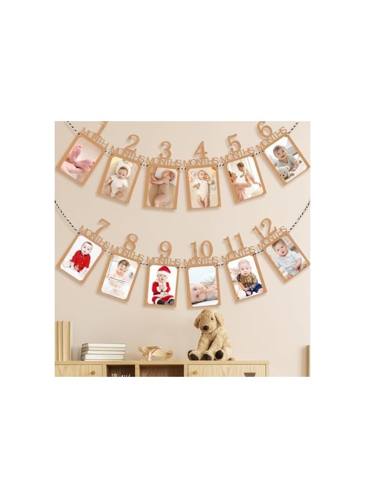 Highland 12 Months Photo Frame Banner First Happy Birthday Decorations 1St Baby Boy Girl My 1 One Year Party Supplies - Image 5