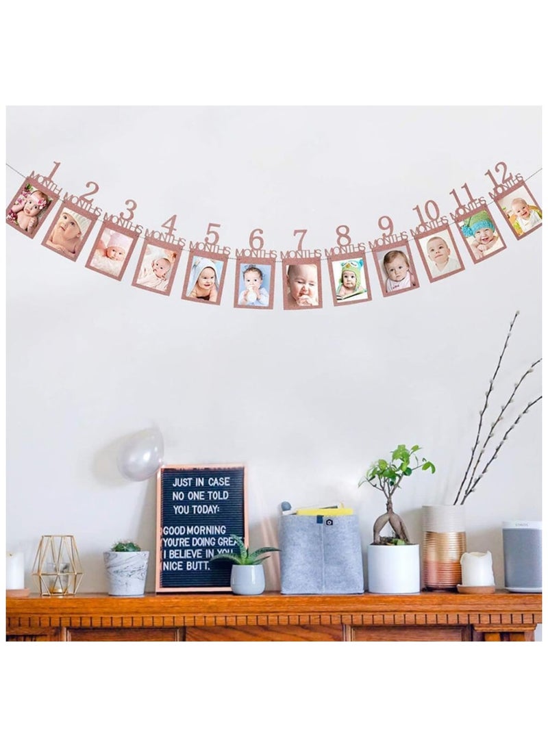 Highland 12 Months Photo Frame Banner First Happy Birthday Decorations 1St Baby Boy Girl My 1 One Year Party Supplies - Image 4