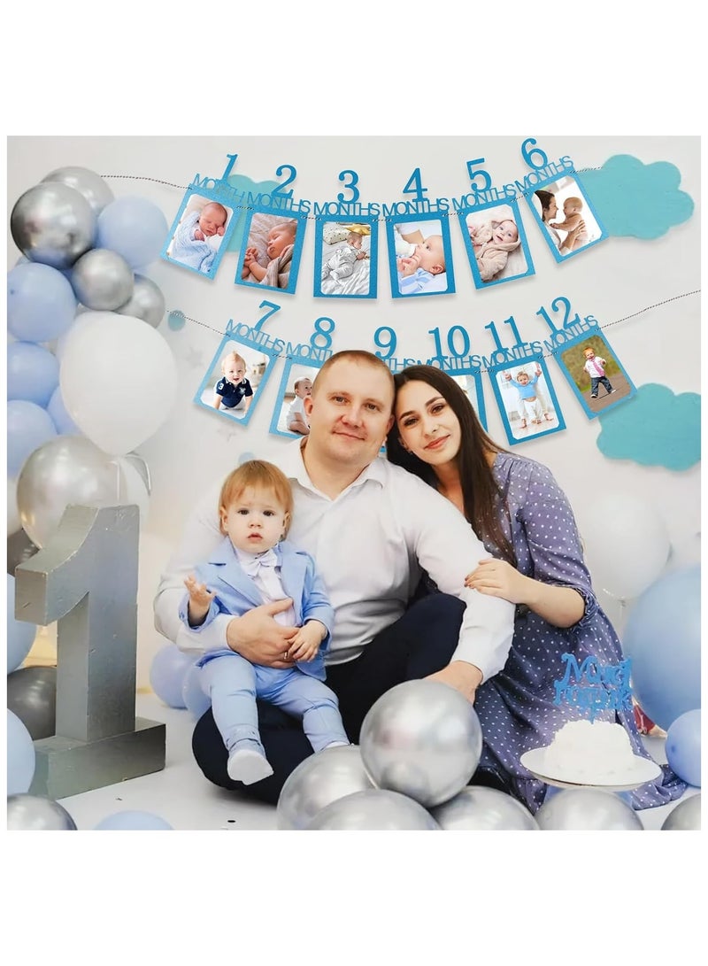 Highland 12 Months Photo Frame Banner First Happy Birthday Decorations 1St Baby Boy Girl My 1 One Year Party Supplies - Image 2