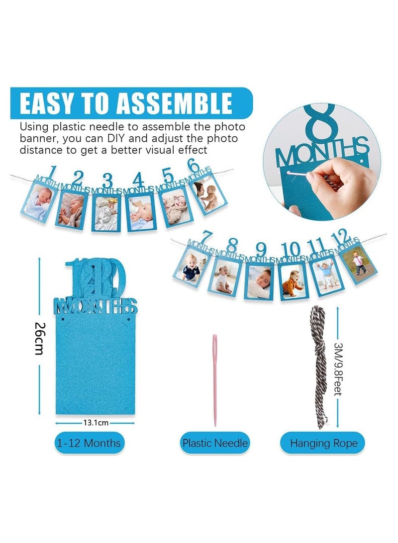 Highland 12 Months Photo Frame Banner First Happy Birthday Decorations 1St Baby Boy Girl My 1 One Year Party Supplies - Image 3