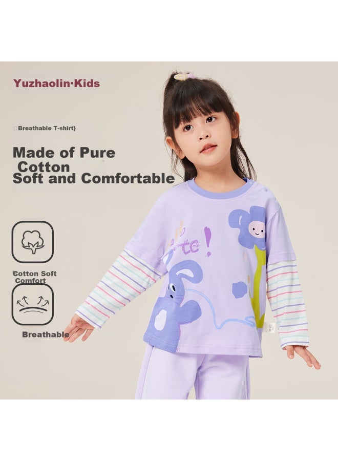 Yuzhaolin Children's T-shirt Spring Girls' Pure Cotton T-shirt Middle And Small Children's Baby Basic Top Dream Rabbit