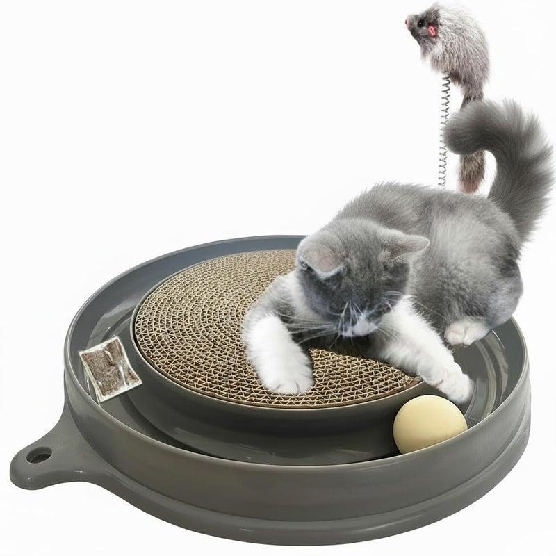 AUOON Cat Scratcher Toy with Ball Track - 3 in 1 Interactive Cat Toy, Cat Scratch Pad with Cat Ball Toy and Plush Cat Mouse Toy for Indoor Cats and Kittens (Gray) - Image 1