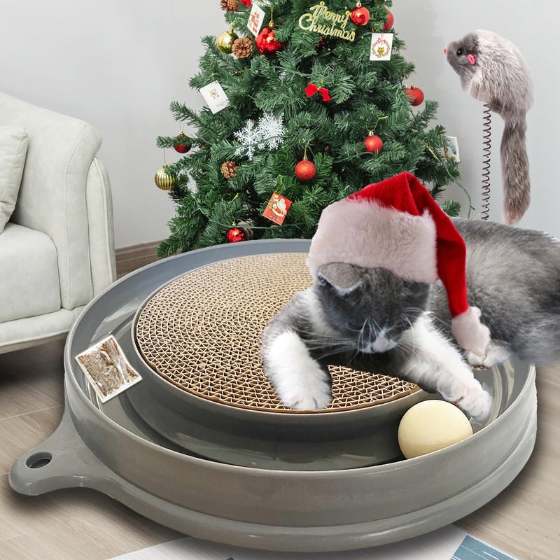 AUOON Cat Scratcher Toy with Ball Track - 3 in 1 Interactive Cat Toy, Cat Scratch Pad with Cat Ball Toy and Plush Cat Mouse Toy for Indoor Cats and Kittens (Gray) - Image 5