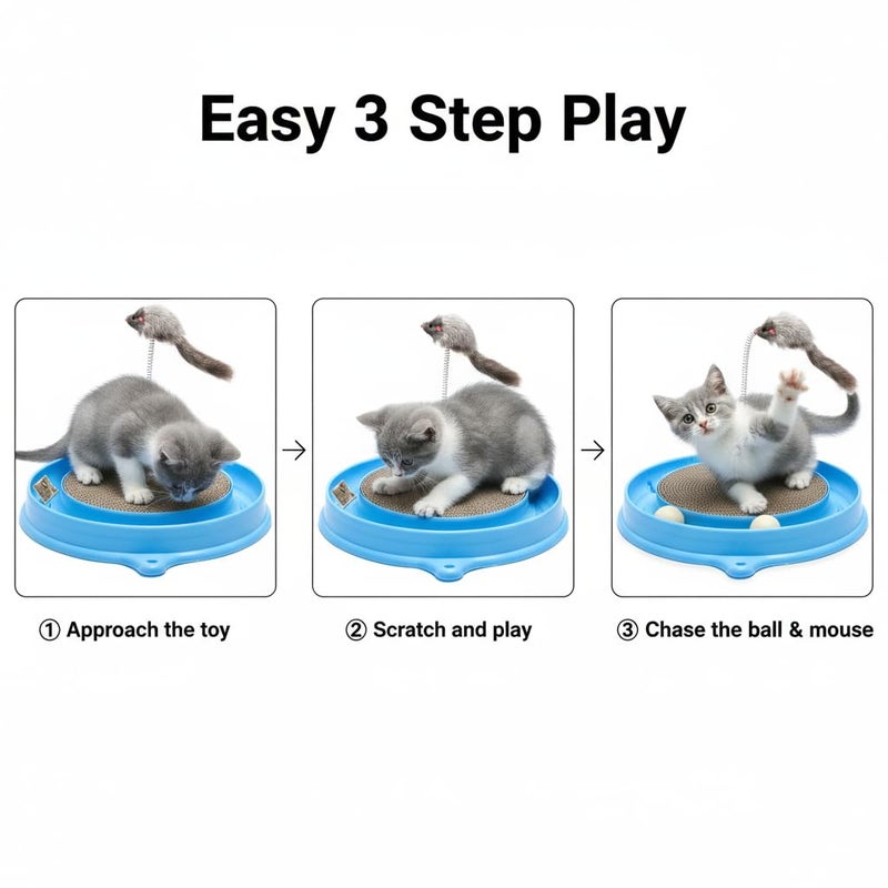AUOON Cat Scratcher Toy with Ball Track - 3 in 1 Interactive Cat Toy, Cat Scratch Pad with Cat Ball Toy and Plush Cat Mouse Toy for Indoor Cats and Kittens (Gray) - Image 3