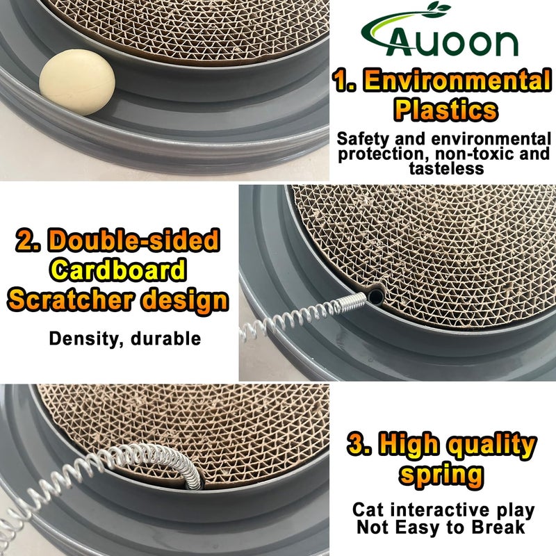 AUOON Cat Scratcher Toy with Ball Track - 3 in 1 Interactive Cat Toy, Cat Scratch Pad with Cat Ball Toy and Plush Cat Mouse Toy for Indoor Cats and Kittens (Gray) - Image 4