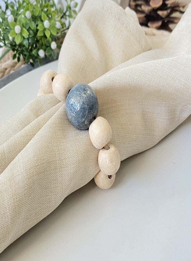 LEBEJUA Napkin Rings Set of 6 - Wooden Beads Napkin Rings | Rustic Wooden Napkin Ring Holder for Table Decoration | Handmade LEBEJUA Napkin Ring with Wood Beads & Jute Twine Farmhouse Napkin Holder Boho Style - Image 3
