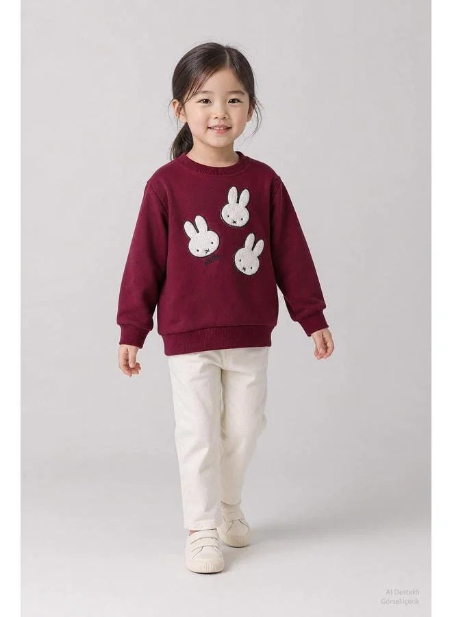 Perendi Girl 2-Piece Rabbit Embroidered Winter Sweatshirt Set