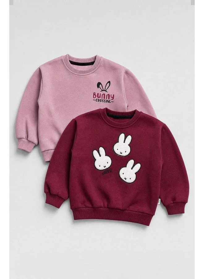 Perendi Girl 2-Piece Rabbit Embroidered Winter Sweatshirt Set