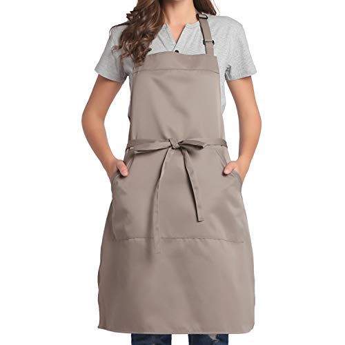 BIGHAS Adjustable Bib Apron with Pocket Extra Long Ties for Women Men, 18 Colors, Chef, Kitchen, Home, Restaurant, Cafe, Cooking, Baking (Tan) - Image 1