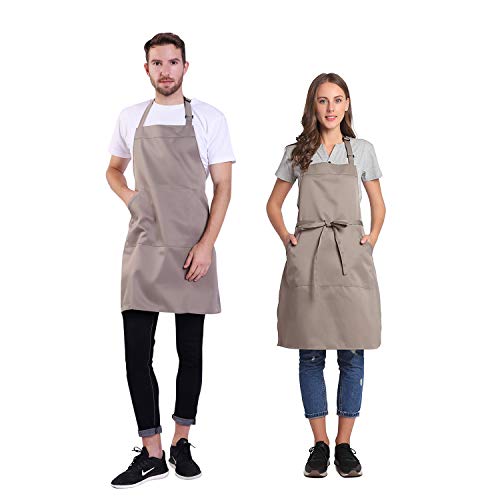BIGHAS Adjustable Bib Apron with Pocket Extra Long Ties for Women Men, 18 Colors, Chef, Kitchen, Home, Restaurant, Cafe, Cooking, Baking (Tan) - Image 2