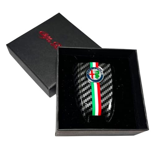 JUNMEI ABS Carbon Fiber Style 3D Color Black Logo Car Smart Remote Key Fob Cover Case Replace for Alfa Romeo Giulia Stelvio Tonale (Color Logo, Black B) - Image 2