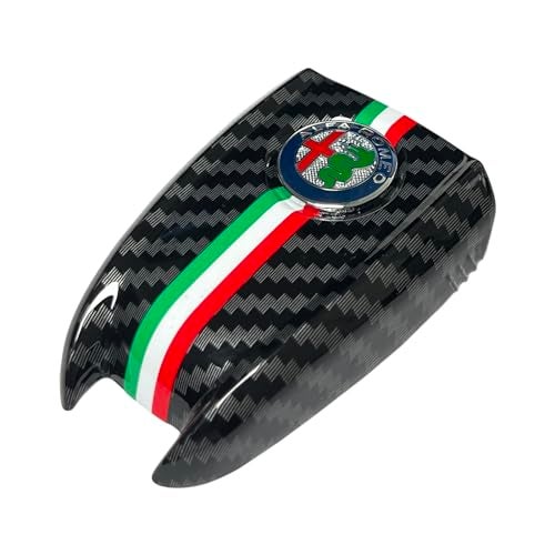 JUNMEI ABS Carbon Fiber Style 3D Color Black Logo Car Smart Remote Key Fob Cover Case Replace for Alfa Romeo Giulia Stelvio Tonale (Color Logo, Black B) - Image 5