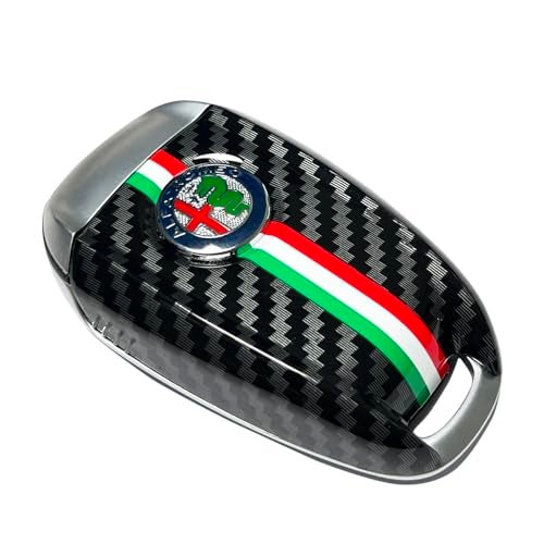 JUNMEI ABS Carbon Fiber Style 3D Color Black Logo Car Smart Remote Key Fob Cover Case Replace for Alfa Romeo Giulia Stelvio Tonale (Color Logo, Black B) - Image 1