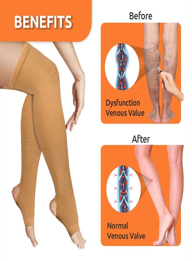 Vissco Varicose Vein Stockings Thigh Length - XXL (Beige) Compression Stockings for Swollen Legs Pain Relief Edema Sore & Tired Legs - 1 Pair - Image 4