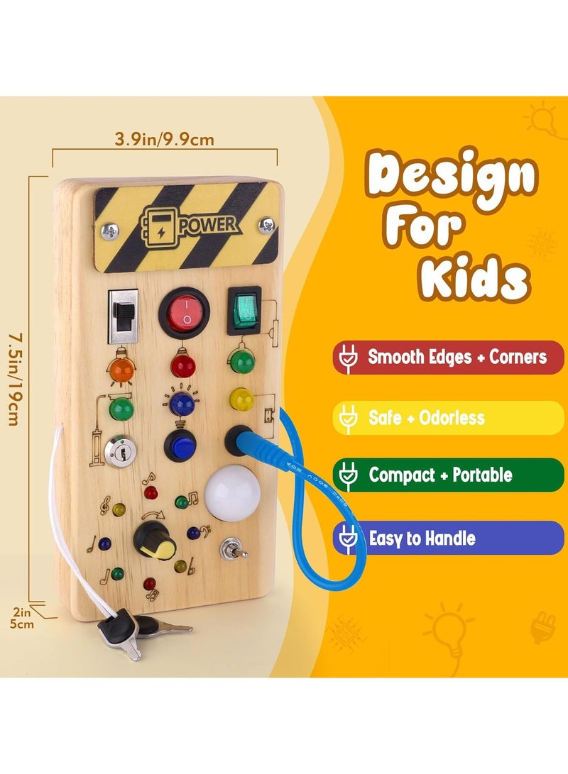 NIBEMINENT Montessori Toddler Busy Board, Baby Wooden Busy Board with 8 LED Light switches, Sensory Toys Light Switch Toys Travel Toys for 3+ Year Old Baby and Toddler - Image 3