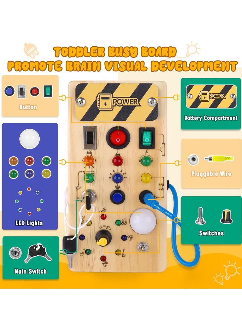 NIBEMINENT Montessori Toddler Busy Board, Baby Wooden Busy Board with 8 LED Light switches, Sensory Toys Light Switch Toys Travel Toys for 3+ Year Old Baby and Toddler - Image 4