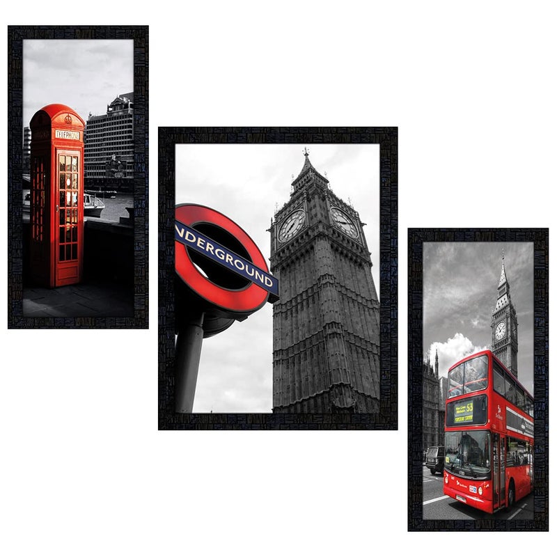 pnf Set of 3 with Acrylic Sheet (Glass) Framed london bus telephone booth-1759(14x22inch,Multicolour,Synthetic Frame) - Image 5