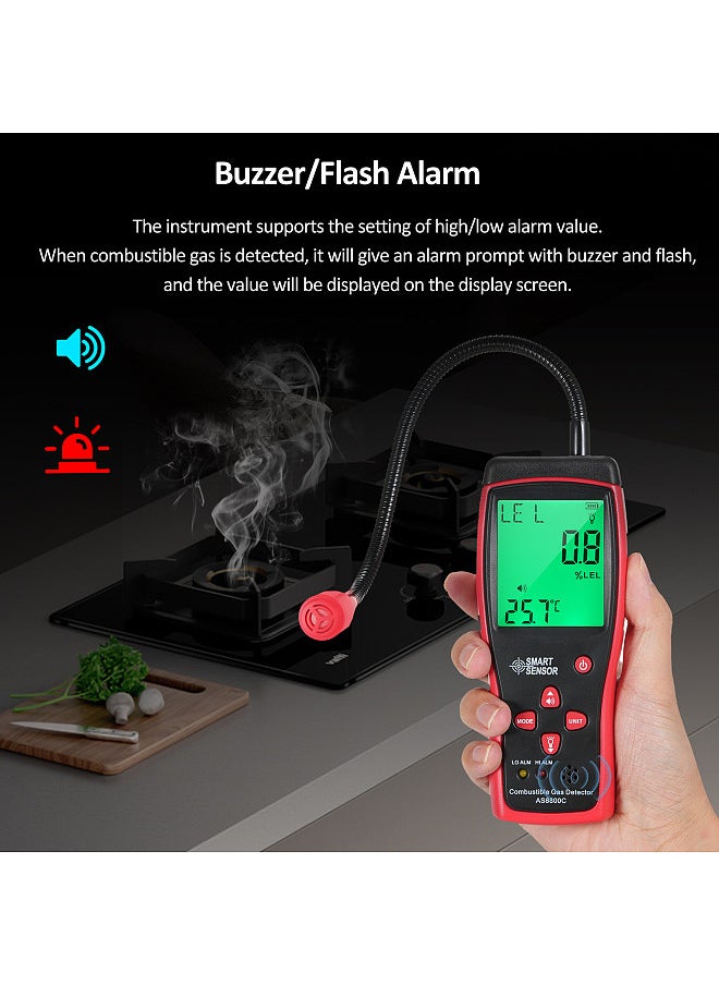 SMART SENSOR Handheld Combustible Gases Leak Detector Natural Gases Leakage Tester Portable Combustible Gases Concentration Analyzer Meter with Temperature Test and Sound Light Alarm Function  - Image 3