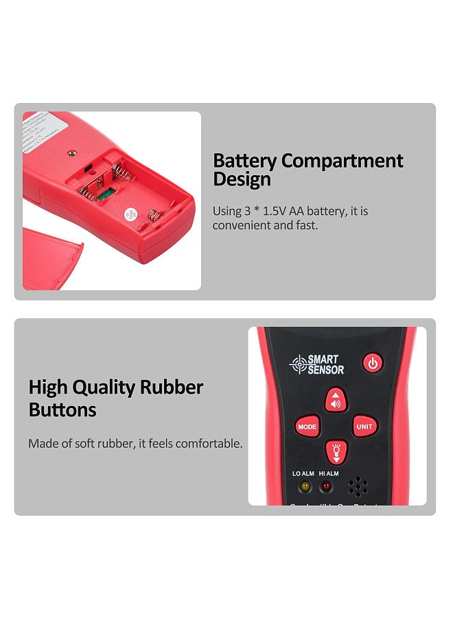Handheld Combustible Gases Leak Detector Natural Gases Leakage Tester Portable Combustible Gases Concentration Analyzer Meter with Temperature Test and Sound Light Alarm Function