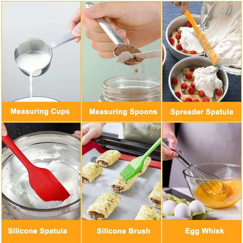 Wepsen Mixing Bowls With Lid Set 27Pcs Kitchen Utensils Metal Bowl Stainless Steel Nesting Bowls Measuring Cups And Spoons Egg Whisk For Baking Prepping Cooking Serving Supplies - Image 4