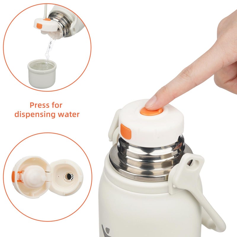Konokyo Insulated Water Bottle with Handle and Strap,Vacuum Travel Tumbler with Cup Lid,Thermo Coffee Cup for Hot Cold Drinks 50 OZ,Beige - Image 4