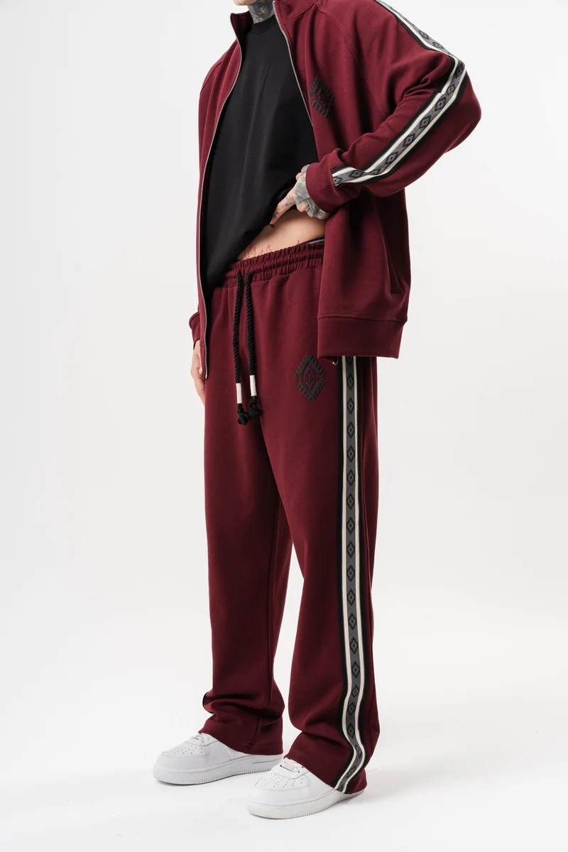 ريسباير بنطلون رياضي رجالي شتوي مزدوج الوجه مخطط واسع لون خمري