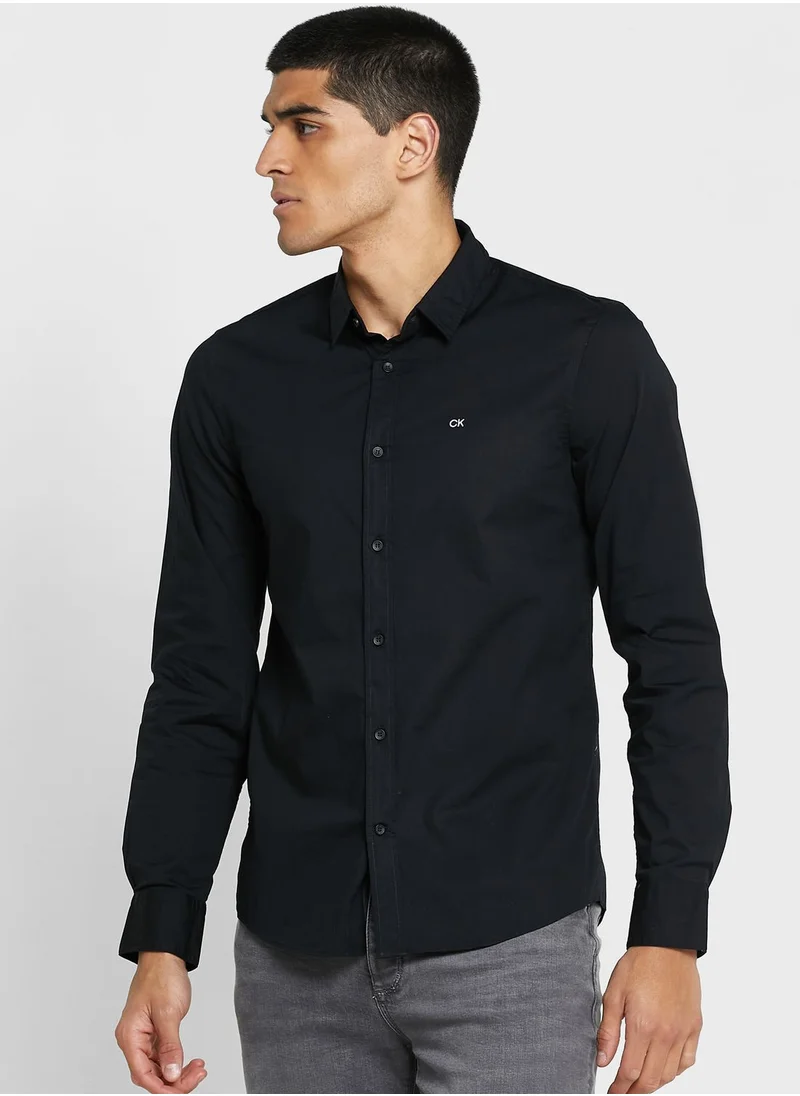 CALVIN KLEIN Logo Stretch Poplin Slim Shirt