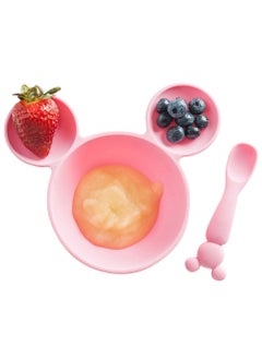 Disney Minnie Mouse Pink Set Of 2 Pieces Silicone Feeding Bowl Set Baby Bowl With Suction And Baby Spoon  - Image 1