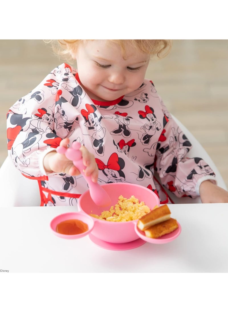 Disney Minnie Mouse Pink Set Of 2 Pieces Silicone Feeding Bowl Set Baby Bowl With Suction And Baby Spoon  - Image 4