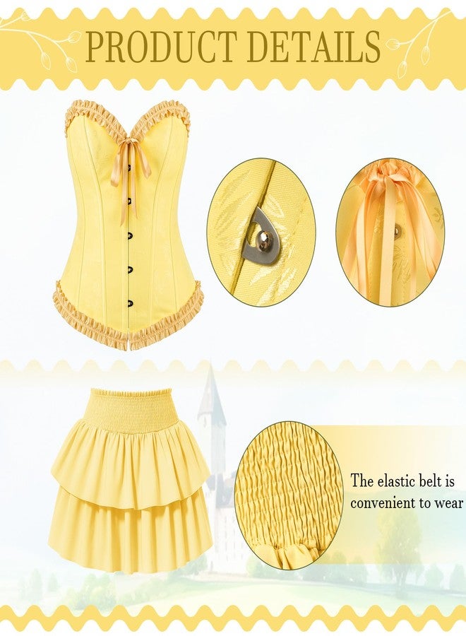 JaGely - 5 Pieces Fairy Princess Costume for Women Corset Top Crown Gloves Socks Skirt Halloween Party Princess Role Play Dress Up for Adult M Yellow - Image 4