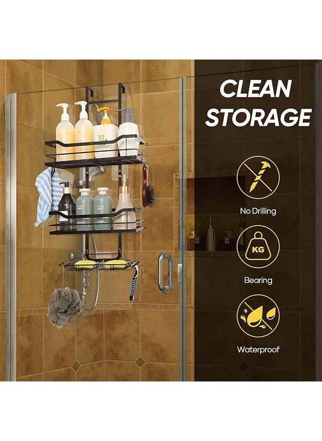 L&E Over the Door Shower Caddy,Hanging Shower Organizer for Bathroom, Shower Storage Rack Shelf with Hooks & Screw Adhesives & Soap Holder,Bathroom Shower Basket,Rustproof No Drilling  - Image 2
