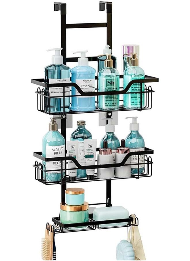 L&E - Over the Door Shower Caddy,Hanging Shower Organizer for Bathroom, Shower Storage Rack Shelf with Hooks & Screw Adhesives & Soap Holder,Bathroom Shower Basket,Rustproof No Drilling - Image 1