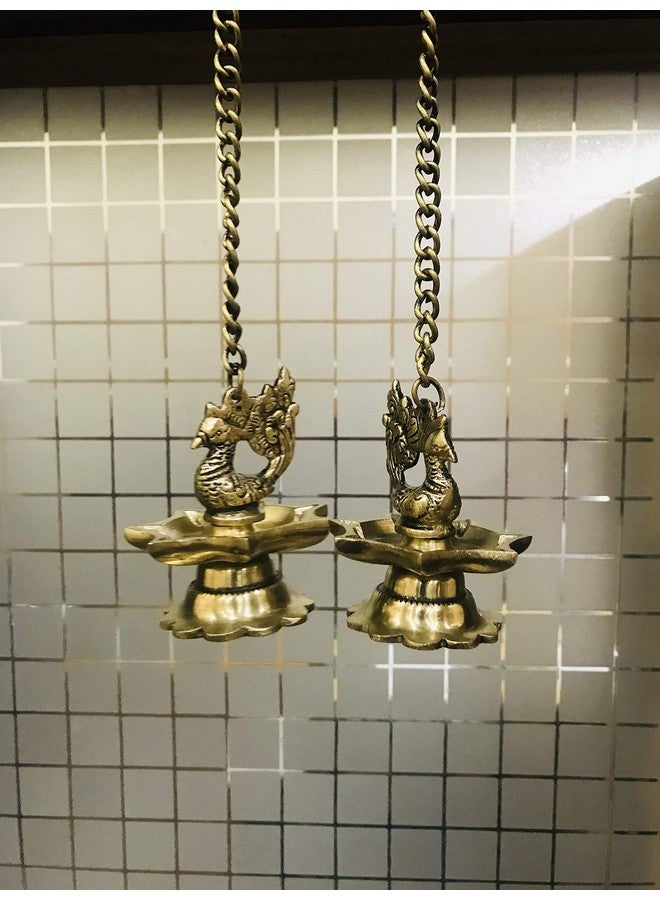 Two Moustaches Brass Peacock Carved Hanging Diya Set, Antique Yellow -Pack of 2, Standard - Image 4