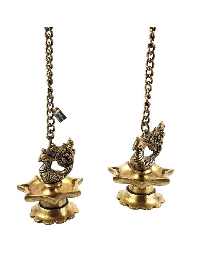 Two Moustaches Brass Peacock Carved Hanging Diya Set, Antique Yellow -Pack of 2, Standard - Image 5