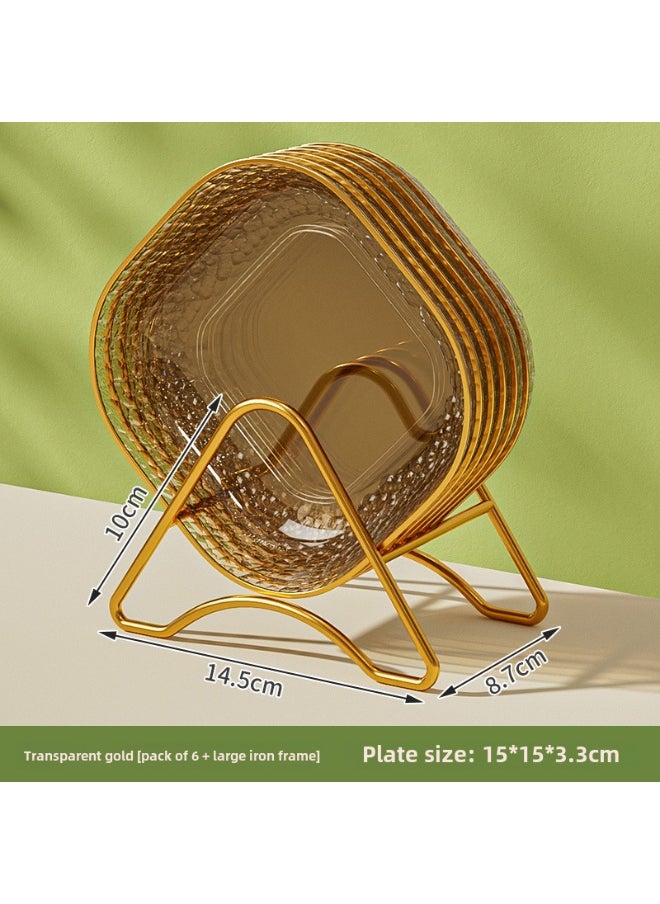 NIBEMINENT Premium Food-Grade Bone Dish for Dining6 dishes + gold rack [Amber Gold]] 6 dishes + gold rack [Amber Gold]] 