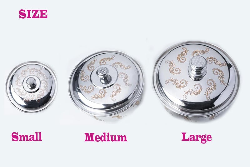 PARVY® Stainless Steel Hot Pot Handi with Lid | 3 Pcs Handi Set | Silver Serving Dishes with Lids | Perfect for Cooking, Baking, Serving | Space Saving Storage (3 Pcs/Small/Medium/Large) - Image 4