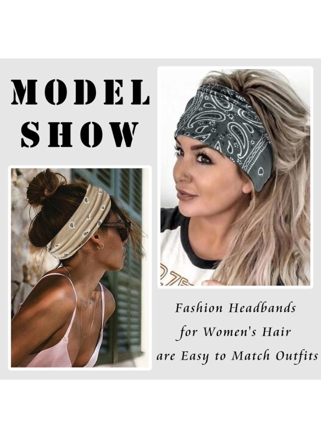 TEMPO 4Pcs - Boho Headbands for Women Vintage Paisley Wide Hairbands Large African Headwrap Elastic Non Slip Workout Sports Head Band Knotted Thick Turban Cotton Bandanas for Hair Accessories - Image 3