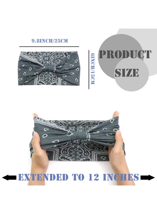 TEMPO 4Pcs - Boho Headbands for Women Vintage Paisley Wide Hairbands Large African Headwrap Elastic Non Slip Workout Sports Head Band Knotted Thick Turban Cotton Bandanas for Hair Accessories - Image 2