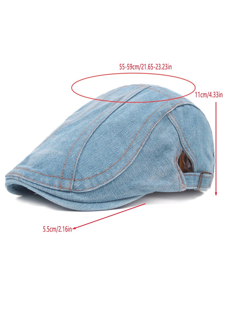 Flat Cap Washed Denim Newsboy Caps Adjustable Shooting Driving Hat Duckbill Ivy Irish Flat Hat Beret Summer Hat - Image 2