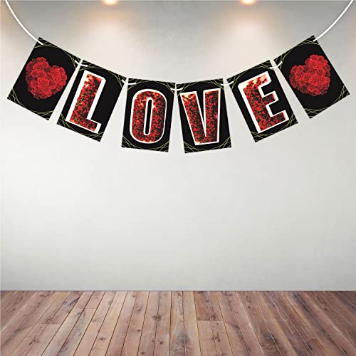 WOBBOX Valentine Photo Booth Props Red & White 29 Pcs with Rose Flower Pattern Love Bunting Banner, Valentine Day Decoration Item, Valentine Party Decor, (WOBOX2533) - Image 4