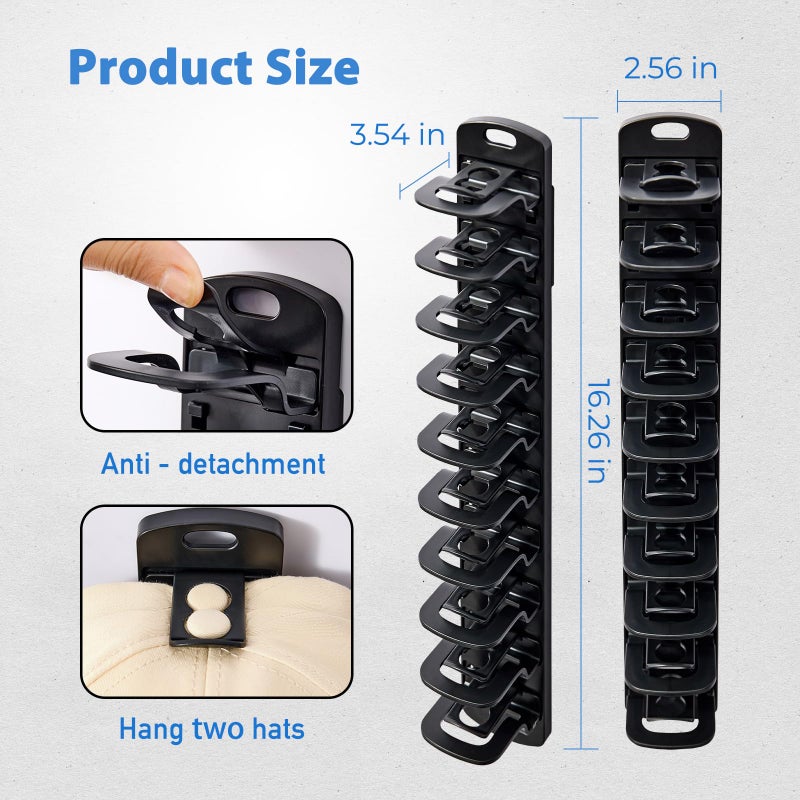 MACOPRO Hat Organizer for Baseball Caps for wall,2 Pack Cap Racks, Rack Hanger Storage Display Holder Hooks Stand for Closet Door,Hold Up to 40 Hats - Image 2