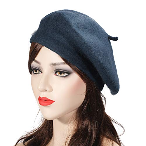 ZLYC Wool Beret Hat Classic Solid Color French Beret for Women Girls (Blue) - Image 2