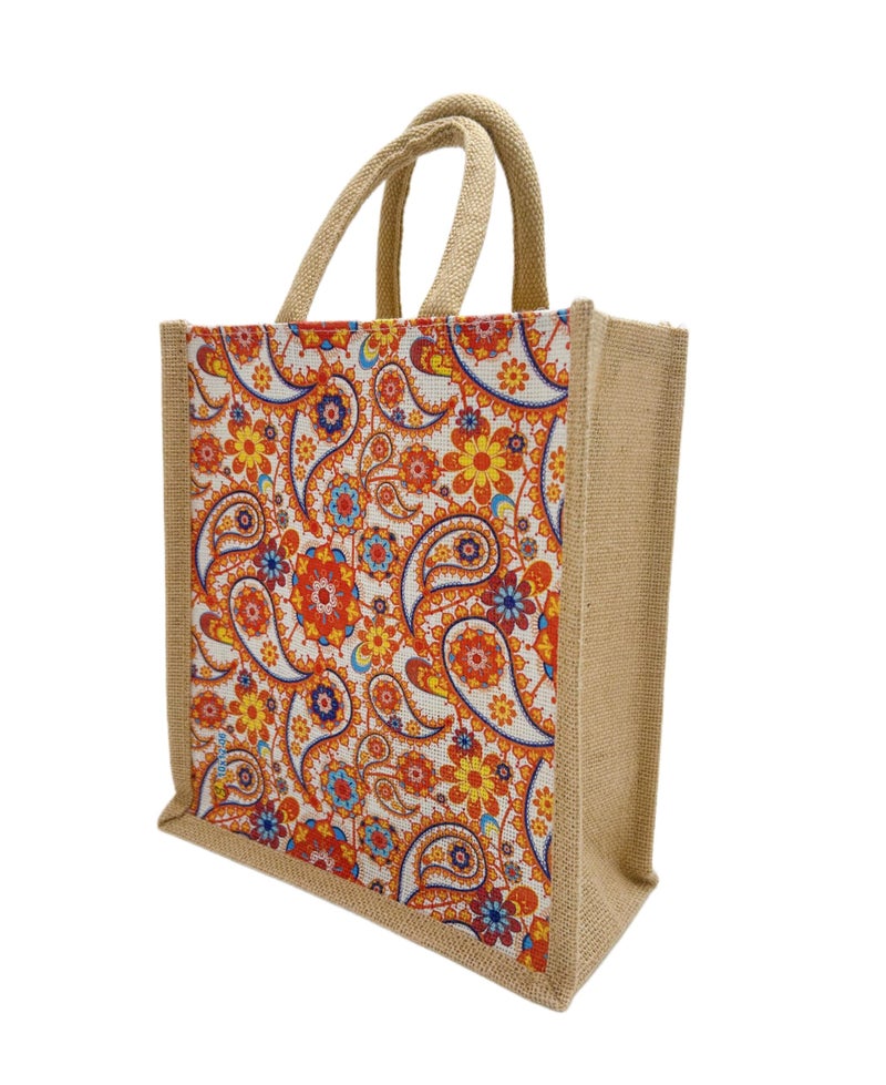 Sangra Multicolor Jute bag for Women and Men Lunch Bag with Zip and Handle (Small) (Pack of Two) (Paisley) - Image 2