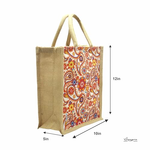 Sangra Multicolor Jute bag for Women and Men Lunch Bag with Zip and Handle (Small) (Pack of Two) (Paisley) - Image 5