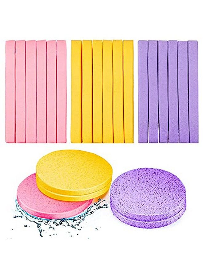 Fameza 12 Pieces Compressed Facial Sponge Face Cleansing Sponge Makeup Removal Sponge Pad Exfoliating Wash Round Face Sponge For Women Girls (Pink Yellow Purple)  - Image 1