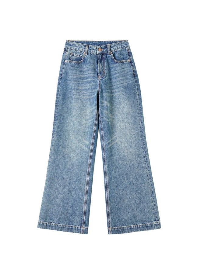 Sentubila High Waist Slim Fit Cotton Blend Denim Jeans For Women Autumn Loose Fit Flared Retro Tapered Long Pants