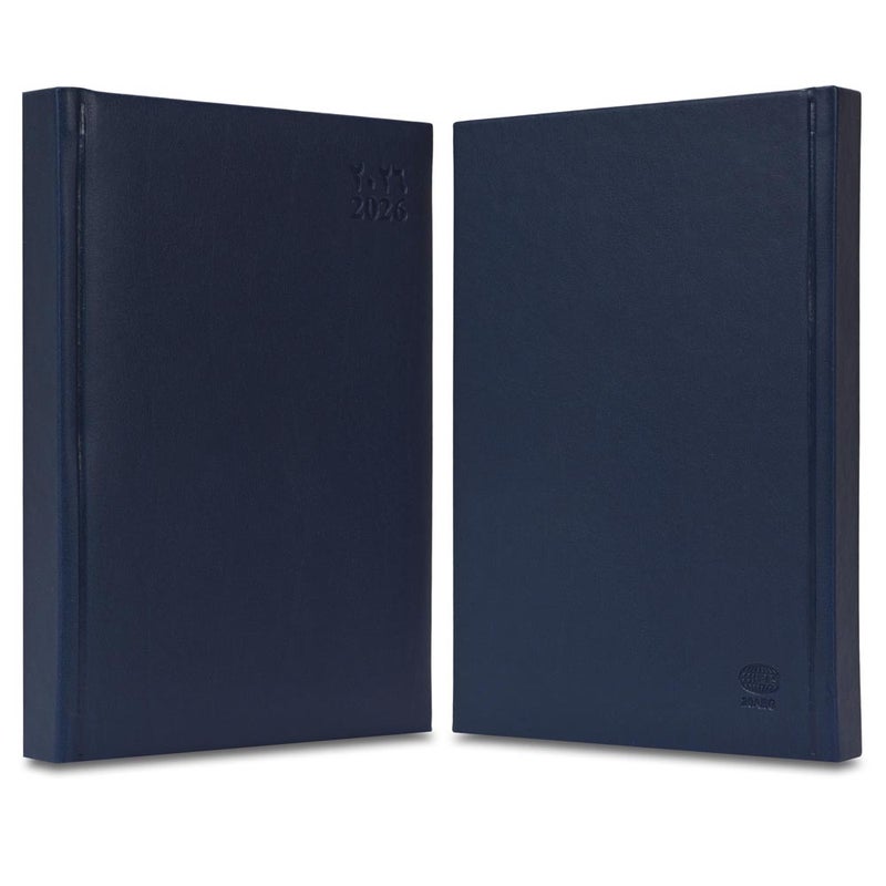 FIS مفكرة FIS 2026 الذهبية A5، 148x210 مم، غلاف إيطالي PU مبطن من جهة واحدة، حواف مطلية بالذهب، تنسيق يوم في صفحة، عربي/إنجليزي، ورق عاجي إيطالي 70 جرام، غلاف أزرق - FSDI20AEG26BL - Image 2