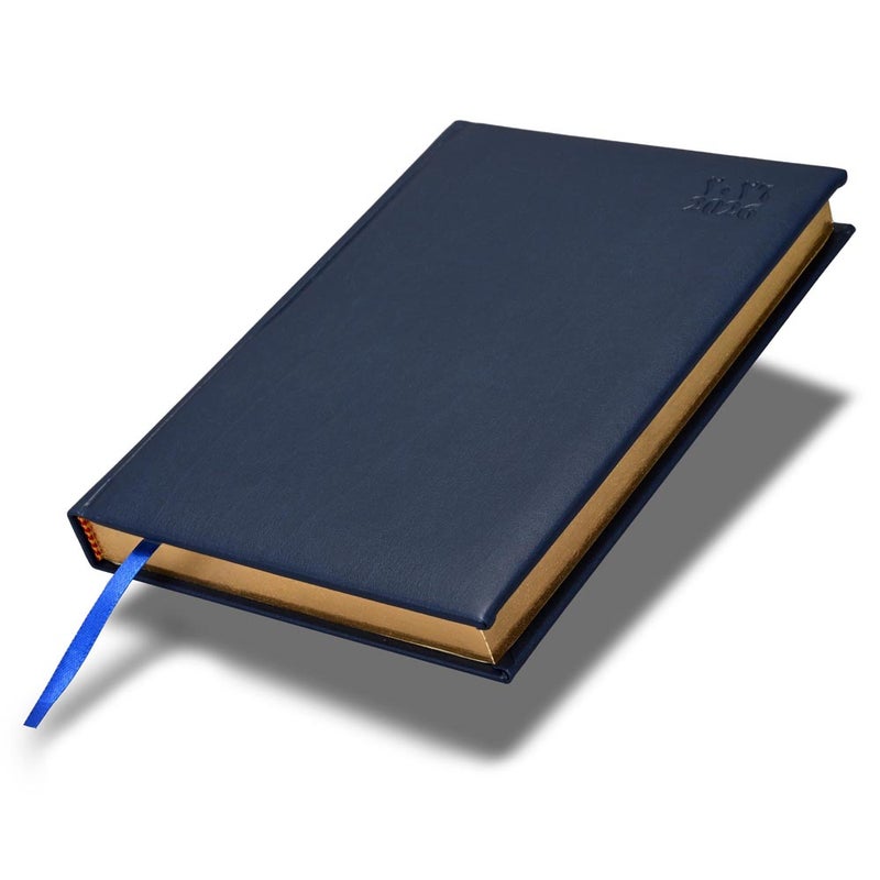 FIS مفكرة FIS 2026 الذهبية A5، 148x210 مم، غلاف إيطالي PU مبطن من جهة واحدة، حواف مطلية بالذهب، تنسيق يوم في صفحة، عربي/إنجليزي، ورق عاجي إيطالي 70 جرام، غلاف أزرق - FSDI20AEG26BL - Image 1