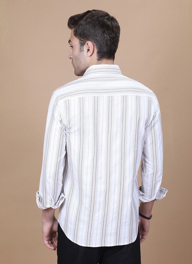 Hence Men Vertical Striped Spread Collar Cotton Casual Shirt - Image 5