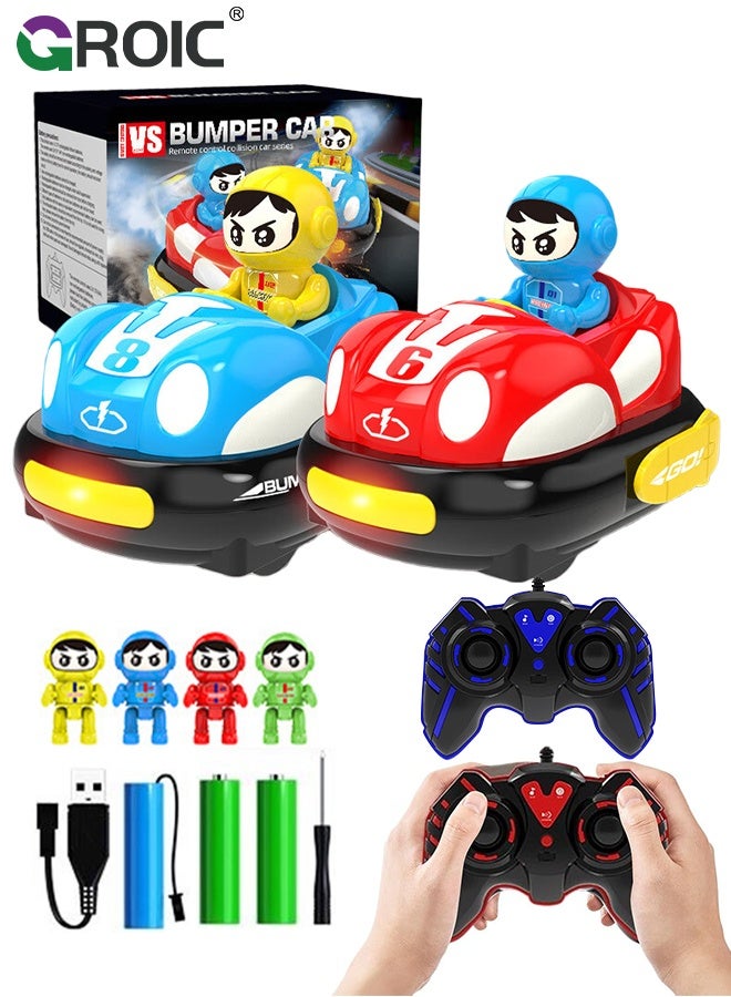 GROIC 2 Pack Cartoon Remote Control Bumper Car for Toddlers, Kids Remote Control Cars, Mini RC Cars with Light & Sound & 360°Rotating, Race car Toys for Boys Girls - Image 1